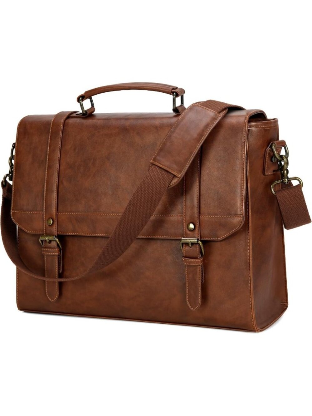 Vintage Leather Messenger Bag for 15.6" Laptop, Stylish Briefcase for Men